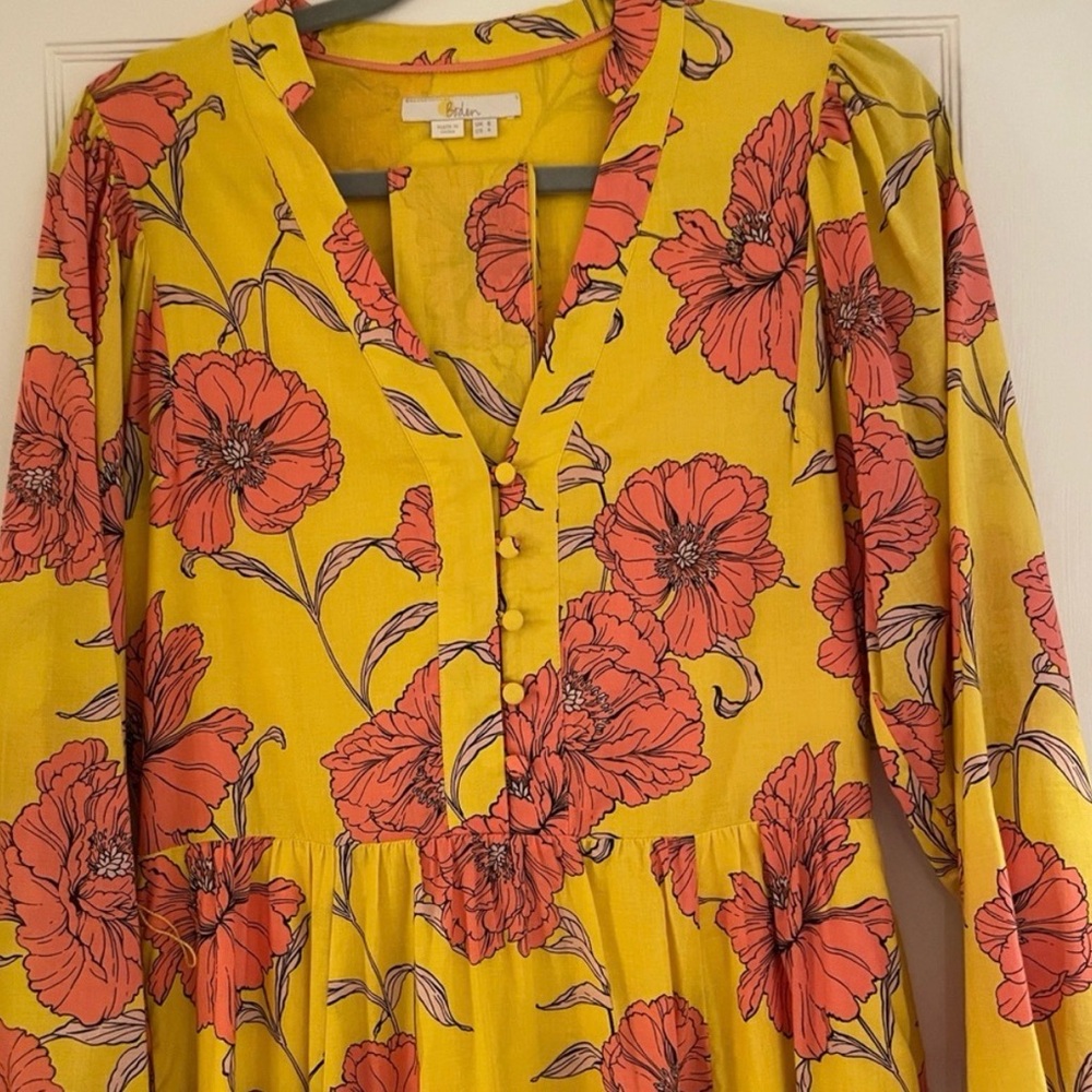Boden Yellow Maxi Dress with Pink Floral Print